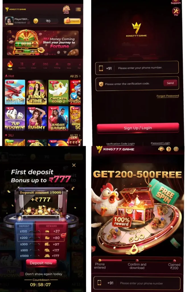 KING777 Game About Us page with APK download guides, gaming information, bonus details and login guidance